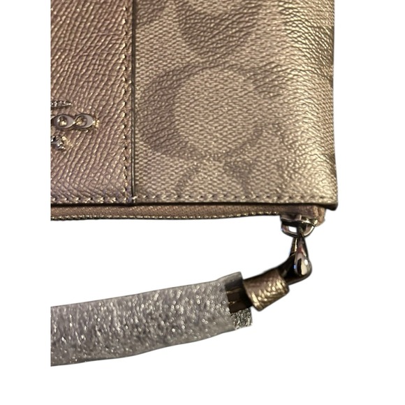 Coach F38655 Gold Metallic Signature Corner Zip With Stripe Wristlet Purse - Picture 6 of 16